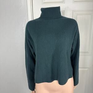 M.M. Lafleur New York Arbus Sweater L Cashmere Pullover Turtle neck Teal TT10